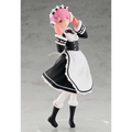 Ram från Re:Zero i POP UP PARADE Ice Season-figur med rosa hår, svartvit tjänsteklädsel och fluffiga öronmuffar