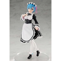 Re:Zero Rem isfigur med blå hår i svartvit klänning med spets, på klar bas