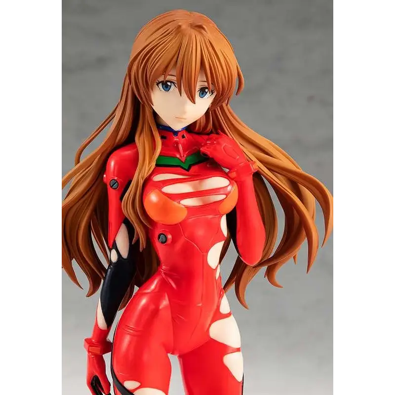 Röd och vit Asuka Langley-figur från Rebuild Evangelion med långt orange hår