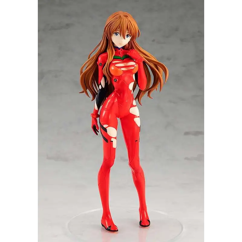 Röd och vit Evangelion Unit-01-pilotfigur med långt orange hår, Asuka Langley från Rebuild