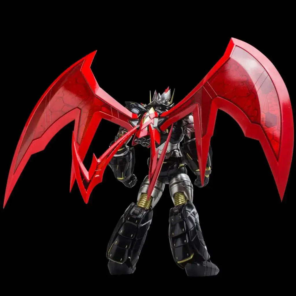 Röd och svart rustad robot Riobot Mazinkaiser med guldglödande leder och röda vingar