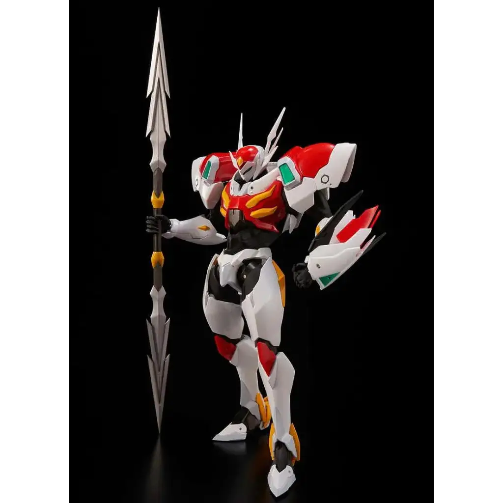 Röd, vit och gul pansrad Riobot Tekkaman Blade-figur med spjut