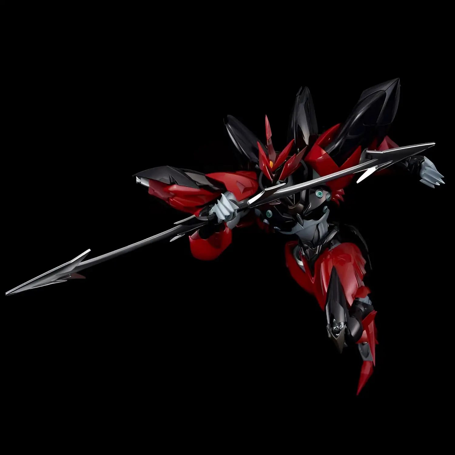 RIOBOT Tekkaman Evil AF rödsvart rustad robotfigur med spjutvapen