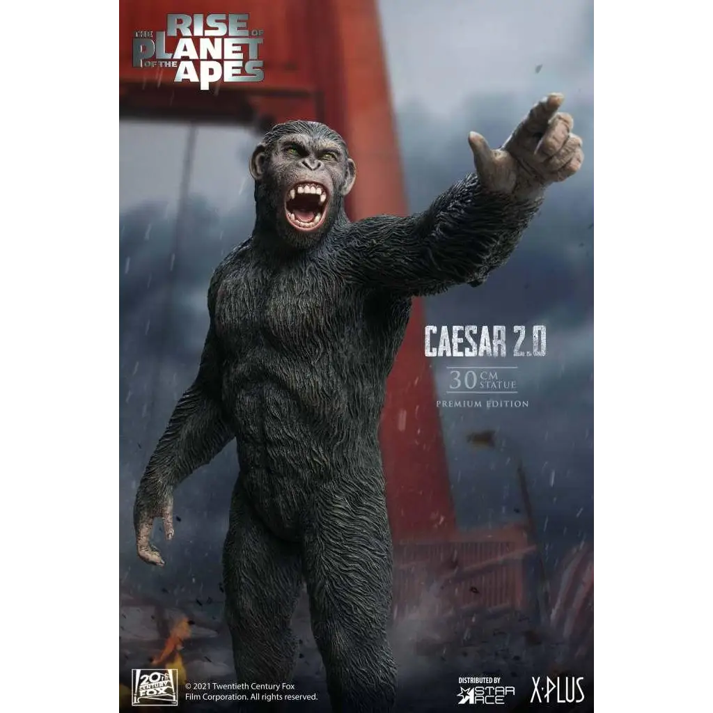 Svart, detaljerad 30 cm premium Caesar 2.0-staty från Planet of the Apes av X-Plus