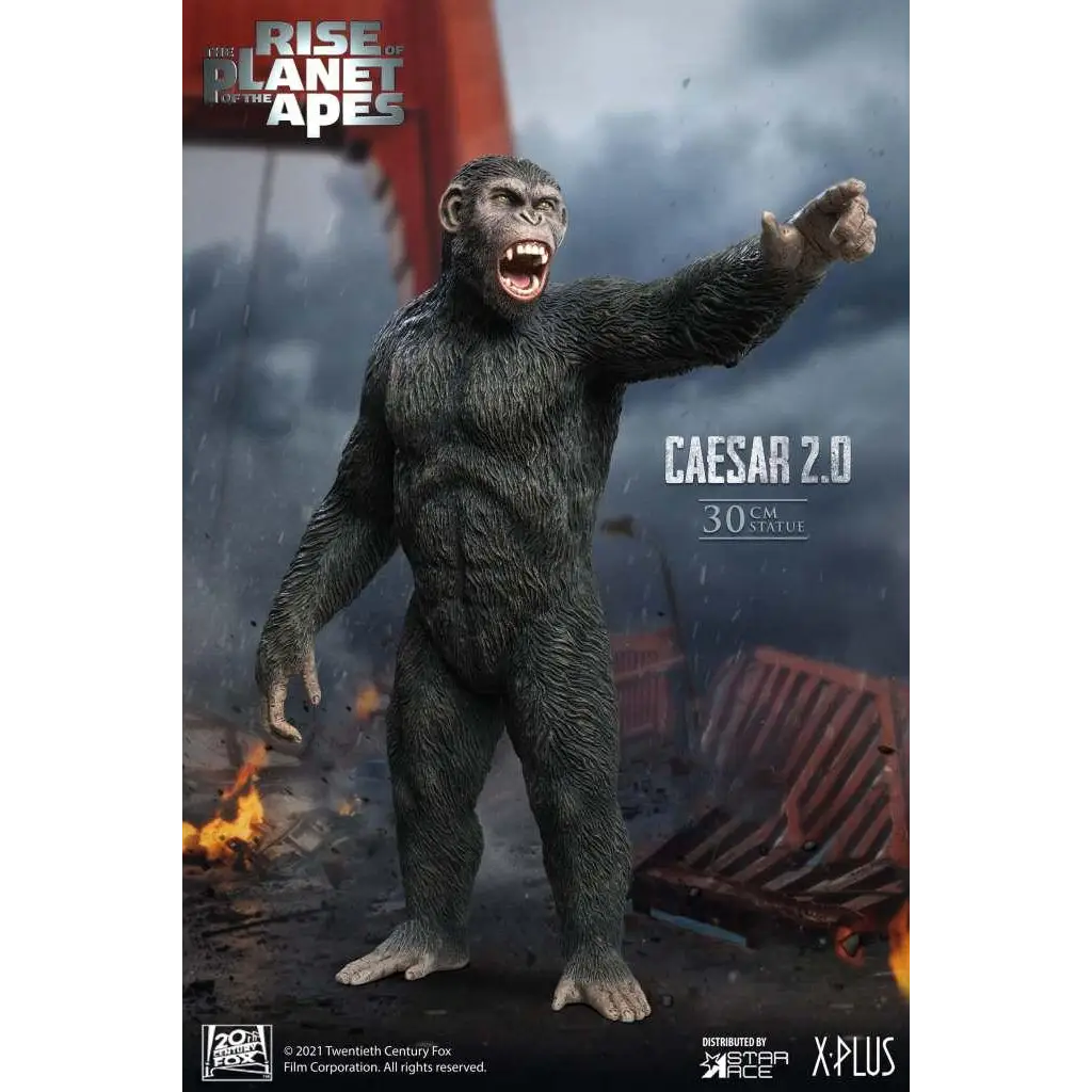 Rise of the Planet of the Apes Caesar 2.0 statue, 30 cm, grå päls, ilsken blick