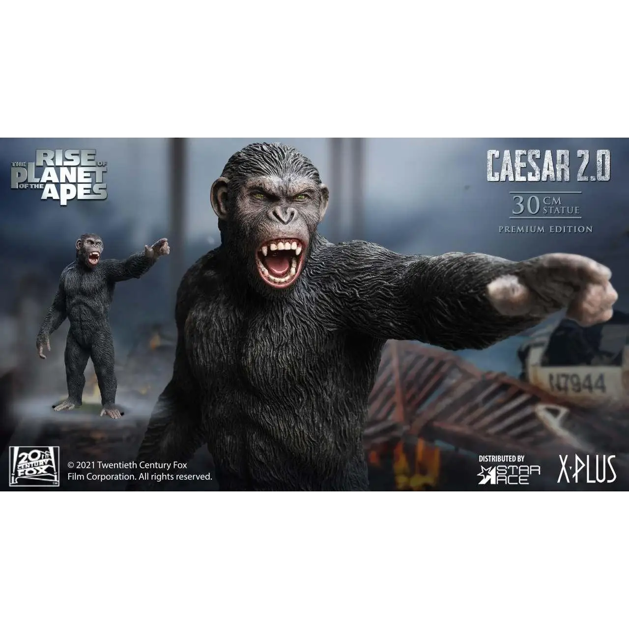 Svart, detaljerad 30 cm premium Caesar-statue från Rise of the Planet of the Apes