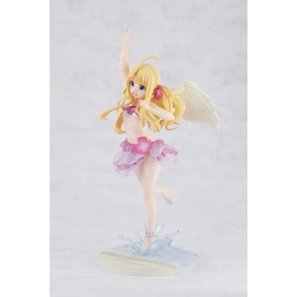 Blond änglafigur med rosa blommig klädsel och genomskinliga vingar, dynamisk pose på klar bas, Filo från Rising of the Shield Hero 2 simfigur