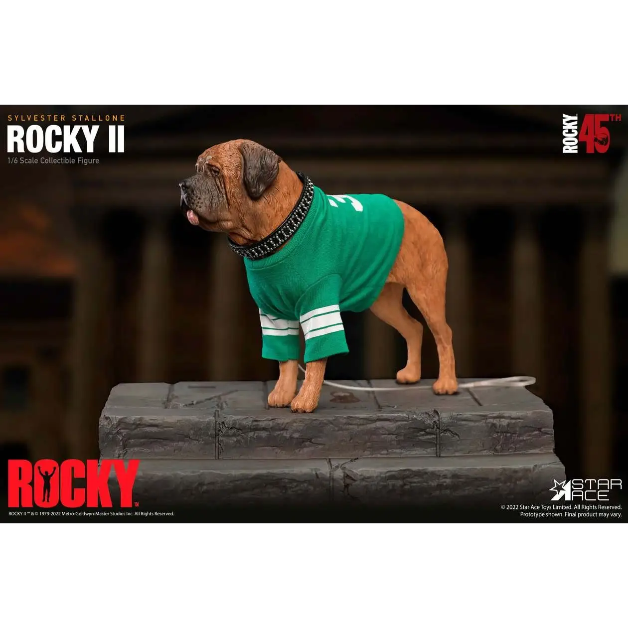 Rocky Balboa svart kostym 1/6 deluxe figur med brun hund i grön tröja