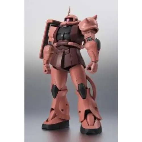 Detaljerad rosa-brun plastmodell av Char’s Zaku II från Gundam-serien