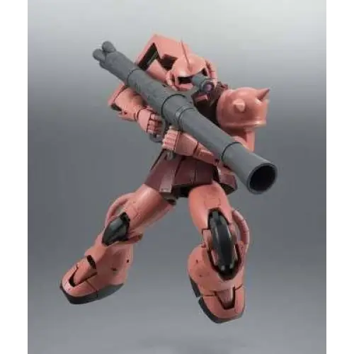 Rosa plastmodell av Char’s Zaku II Gundam med grå gevär