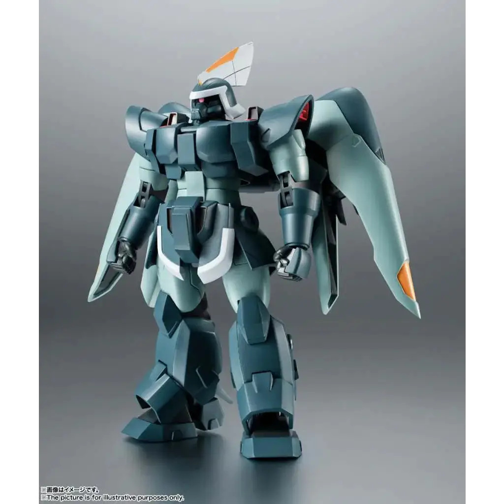 Teal och vit plast Gundam-modell med orange accenter på vingarna, Rs ZGMF-1017 Jin Ver. A.N.I.M.E. actionfigur