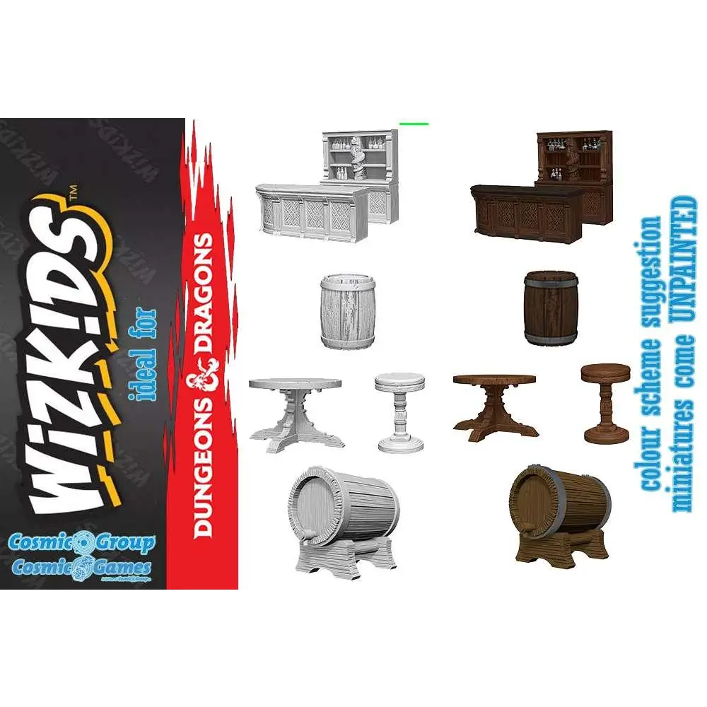 Träfat Miniatyr av Rusty Dragon Bar, obefläckt basmodell för RPG