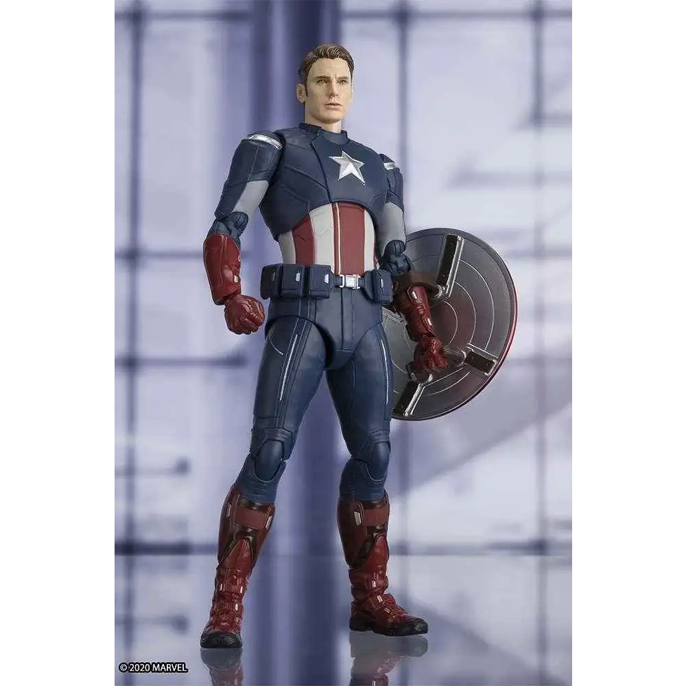S.H.Figuarts Captain America Avengers: Endgame actionfigur i ikonisk blå-röd-vit dräkt med silverstjärna