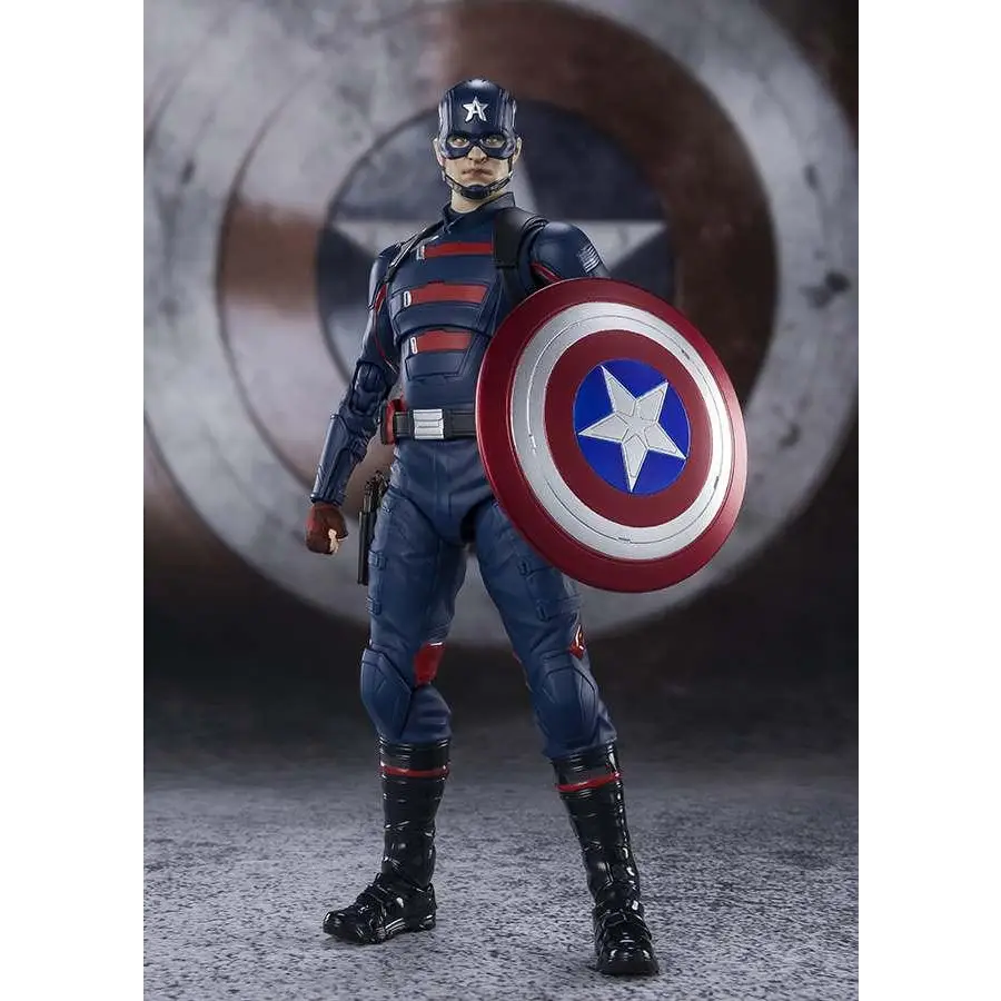 S.H.Figuarts Captain America John F. Walker-figur i blå-röd dräkt med sköld redo för strid