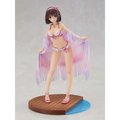 Saekano Megumi Kato animefigur i rosa-vit randig baddräkt med fransad överdel