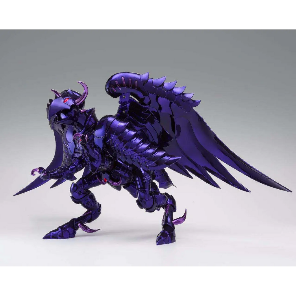 Lila metallisk drakefigur med intrikata vingar och rustningsdetaljer, Saint Cloth Myth EX Griffon Minos Ocean