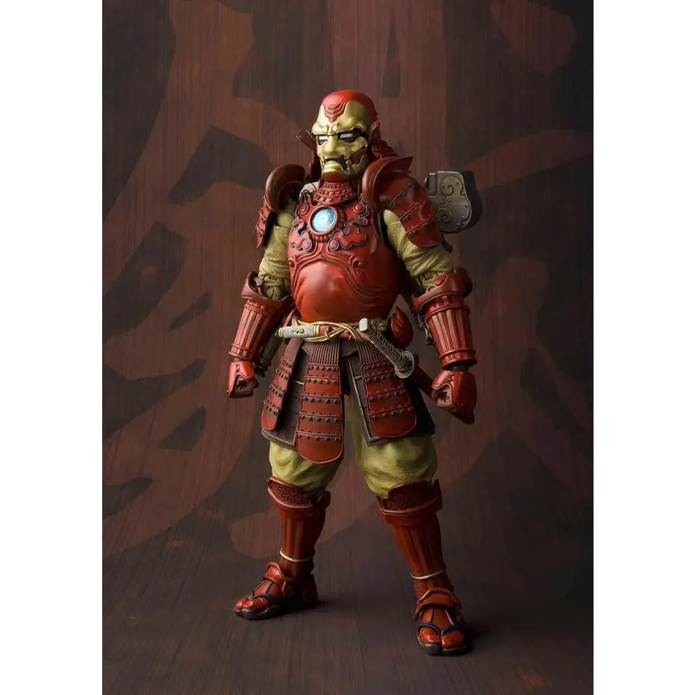 Samurai Iron Man Mark 3-figur i rött och guld med intrikata detaljer