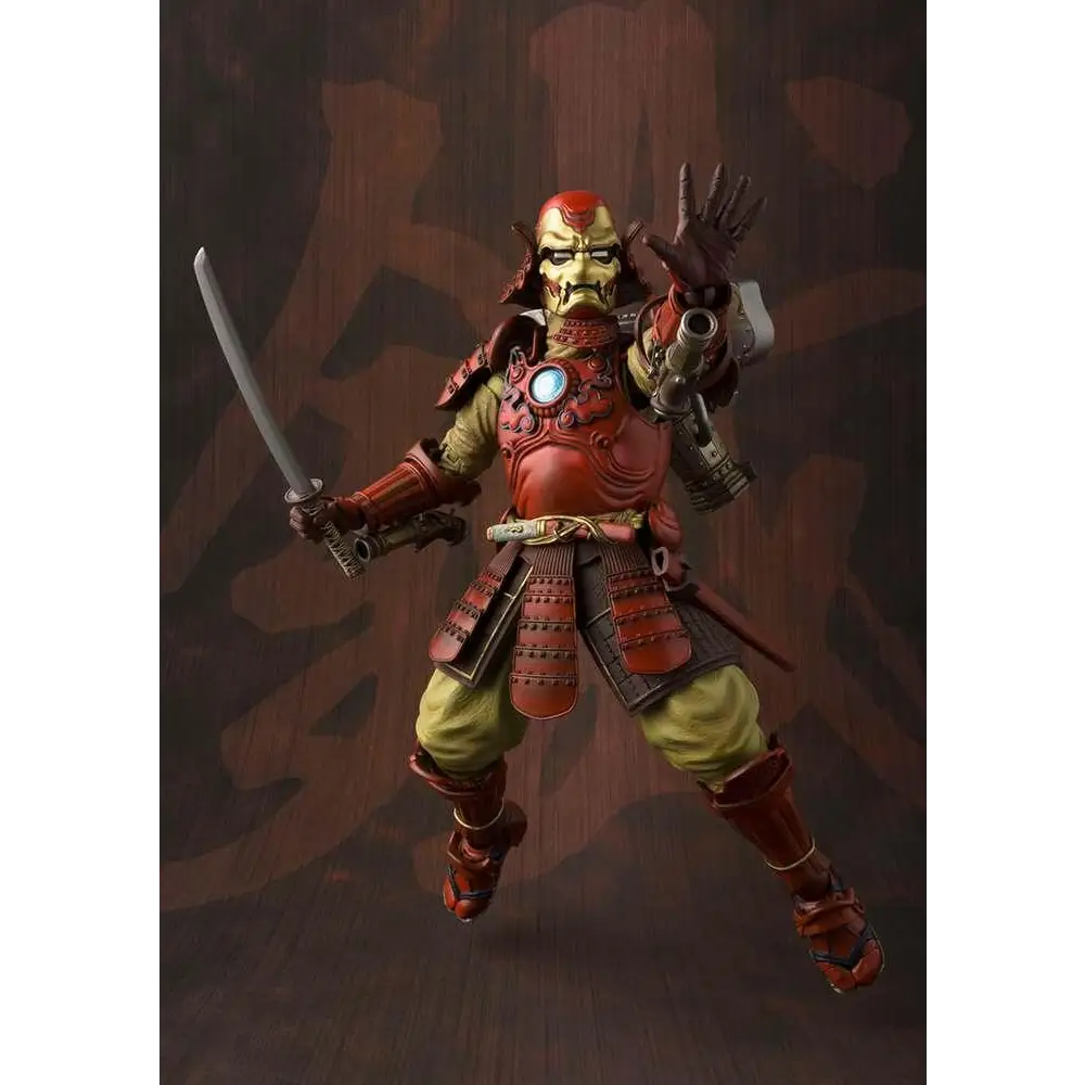 Samurai Iron Man Mark 3-figur med röd-guld rustning och blå reaktor
