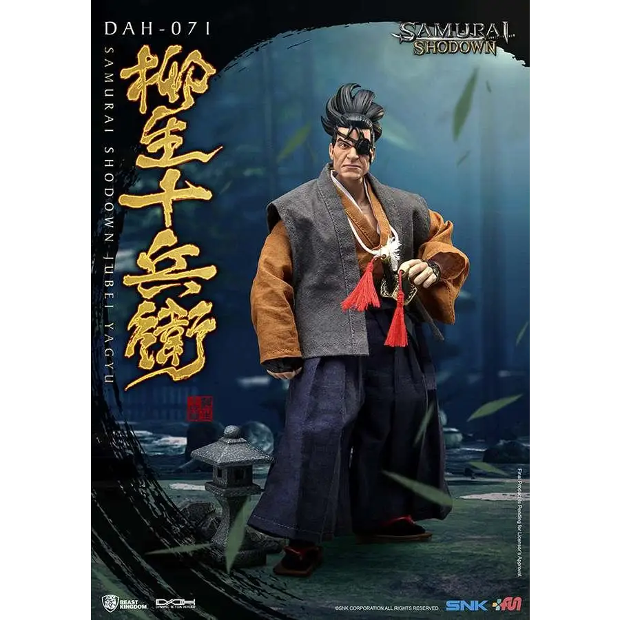 Jubei Yagyu DAH-071 Samurai Shodown 1/6 actionfigur i grå-brun kimono med röda tofsar