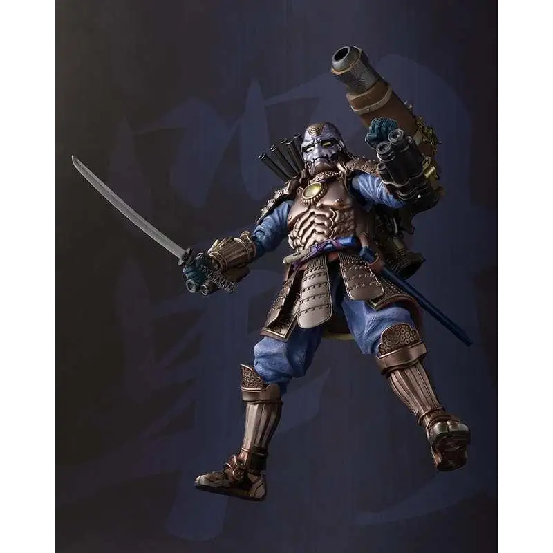 Brons och blå rustad samuraj actionfigur med svärd och kanon, Samurai War Machine AF