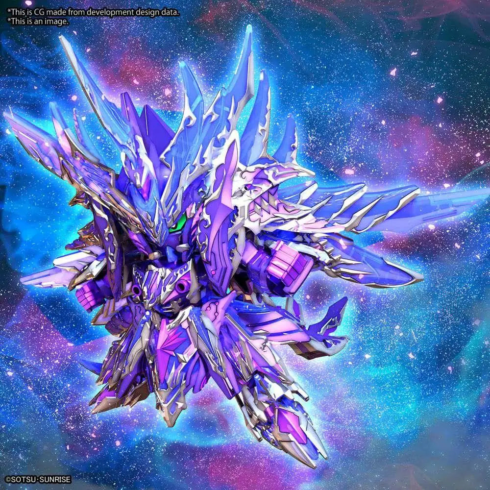 Lila och silver kristall Gundam-modell med gröna ögon, Sdw Heroes Alternativa Rättvisa Infinite Dragon
