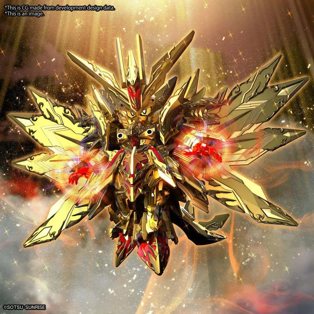 Guld- och röd pansrad mecha med intrikata vingliknande tillbehör, Sdw Heroes Superior Strike F Dragon-figur