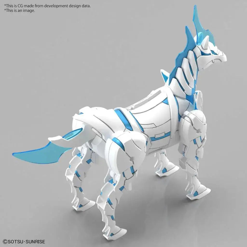 Vit och blå pansrad robot hästfigur med slank, vinklad design, Sdw Heroes War Horse Knight World Ver