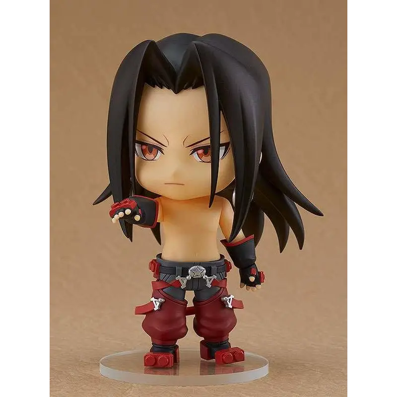 Chibi Nendoroid Shaman King Hao figurin med svart hår, röda ögon och arg min