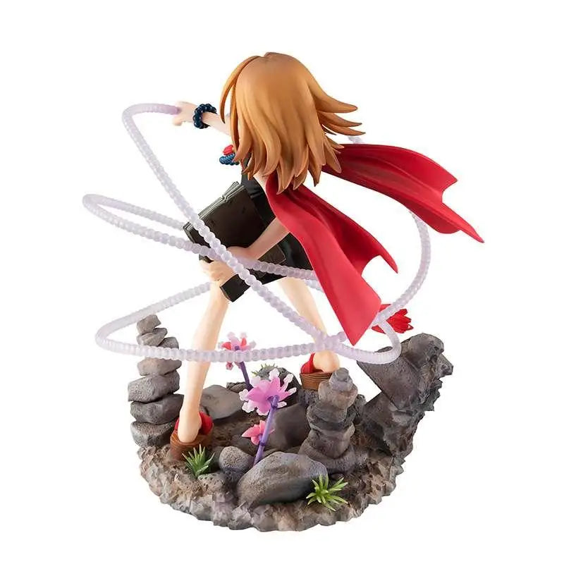 Detaljerad Shaman King-statett av Kyouyama Anna i dynamisk rörelse med blond hår och vit energiringar
