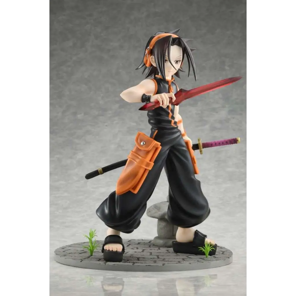 Shaman King Yoh Asakura 1/7 staty med svart-orange figur, spikigt hår, två svärd