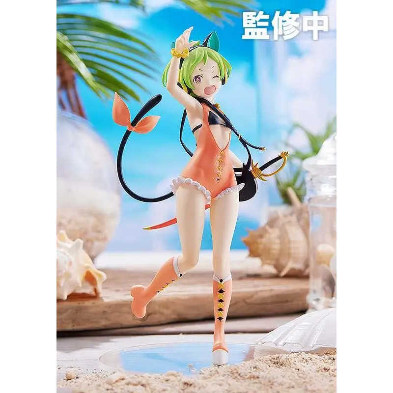 Orange enstyckssim i svart kant och vit spets med animefigur Smile o/t Arsnotoria Mel Cat King
