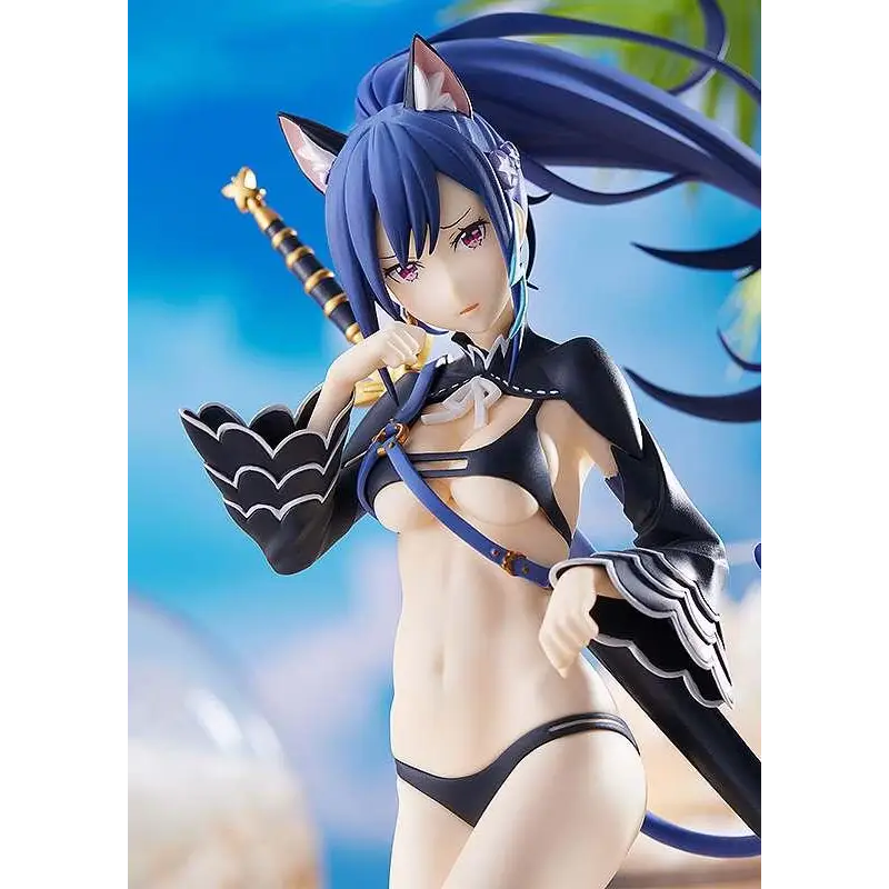 Blåhårig kattöron animefigur i svart och blå outfit med silverdetaljer, håller svärd från Smile of the Arsnotoria: Cat King Pup