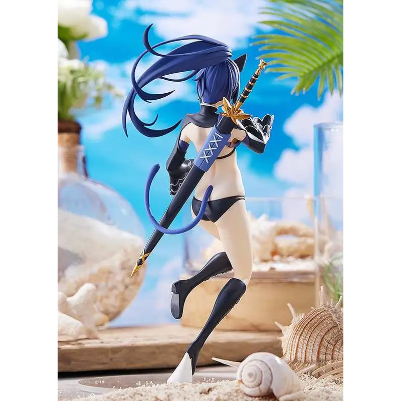 Blåhårig animefigur med katöron och svartvit outfit, svärd med gulddetaljer från Smile of the Arsnotoria: Cat King Pup