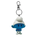 Blå Smurf-chibi nyckelring med vit hatt och silverclip