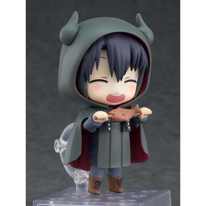 Chibi Somali Forest Spirit Nendoroid-figur med horn, grå kappa och fisk