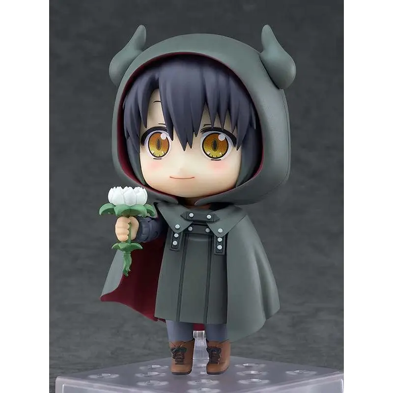 Chibi Somali Forest Spirit Nendoroid-figur med mörkt hår, guldaugen och vit blomma