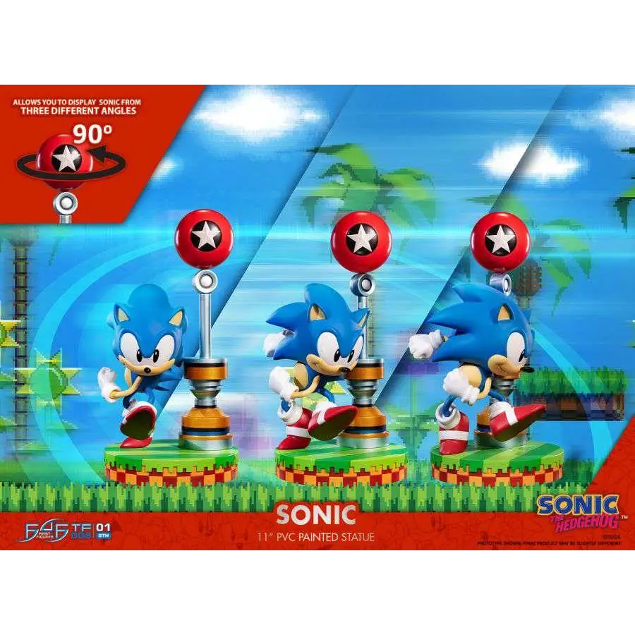 Blå Sonic the Hedgehog 11-tums PVC-figur med röda och vita skor på rutig bas
