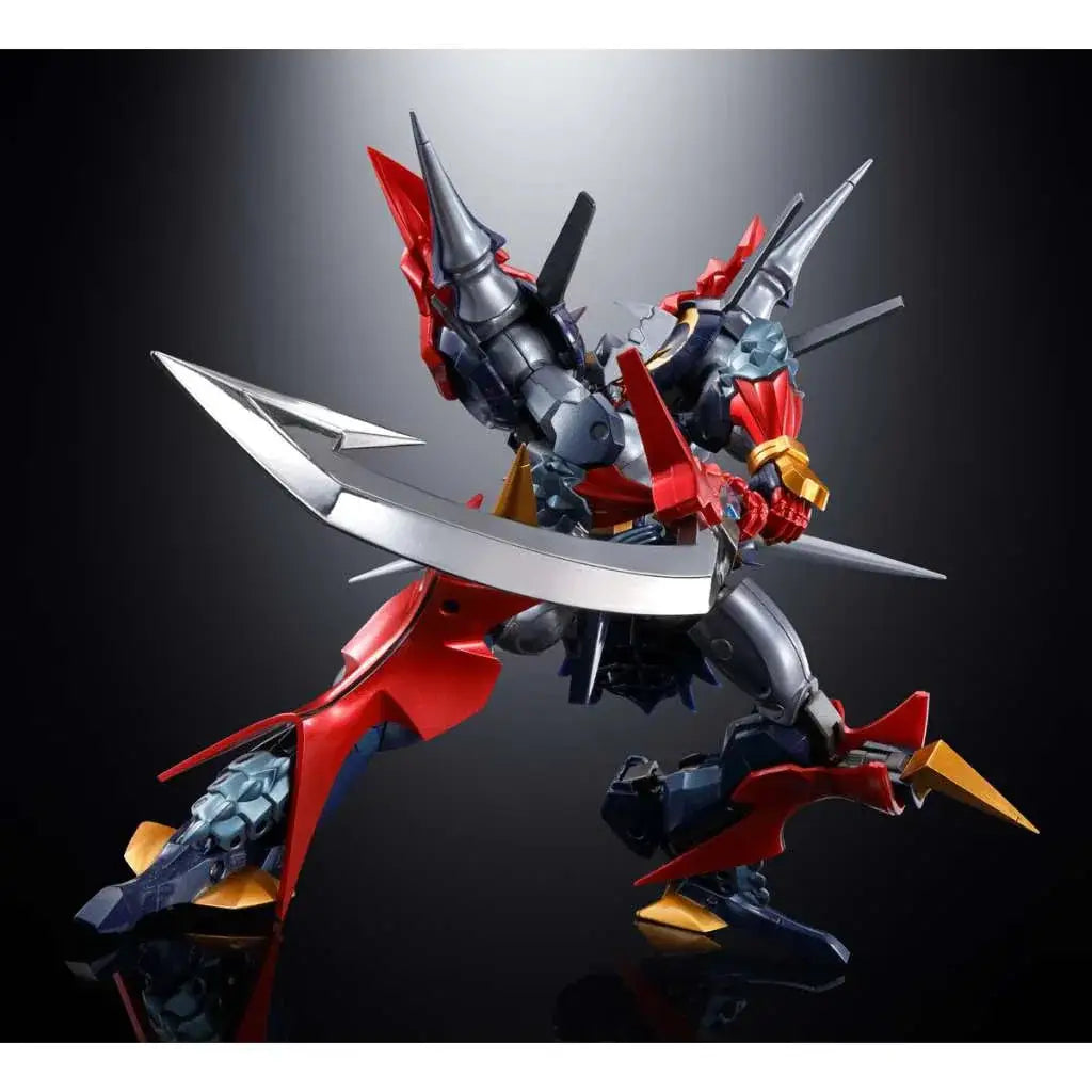 Röd, silver och svart rustad robot Dygenguar med spikar och svärd från Soul of Chogokin GX-46