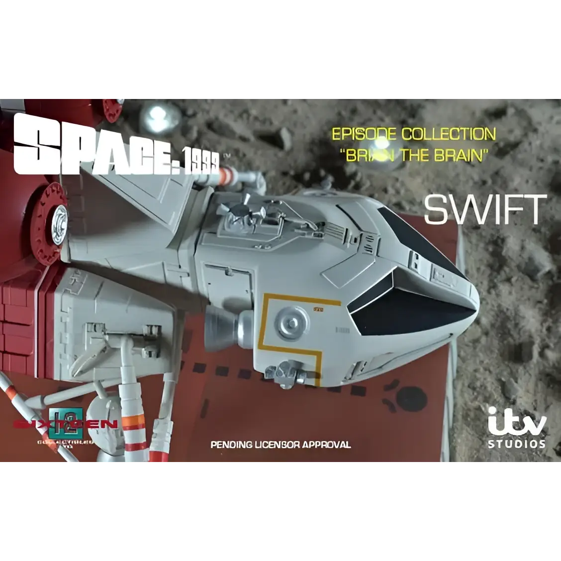 Grå och vit Swift rymdskepp die cast-modell från Space: 1999-serien