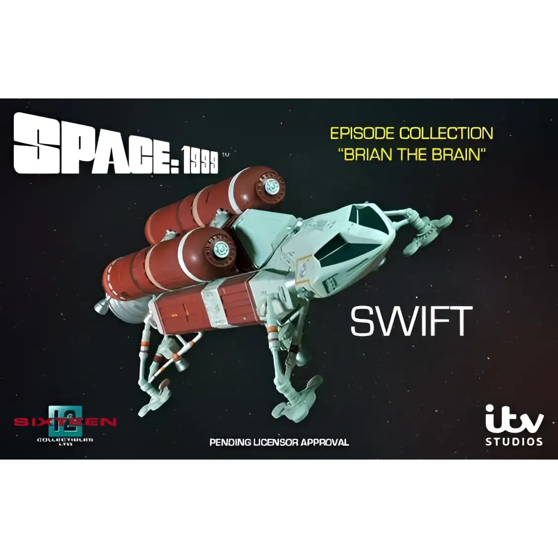 Space 1999 Swift rymdskepp die cast i vit-röd design med ben och thrusters