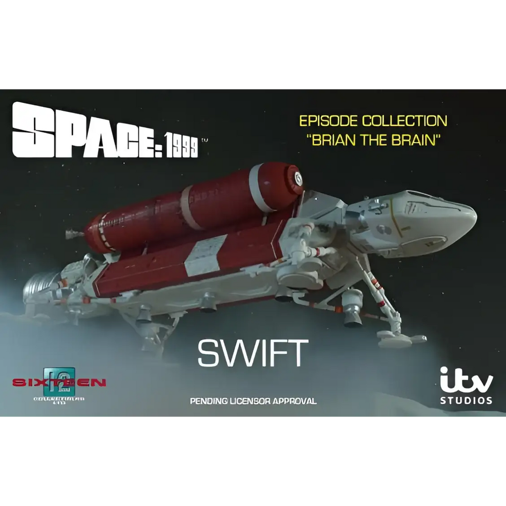 Röd och vit raketformad Swift-modell från Space: 1999