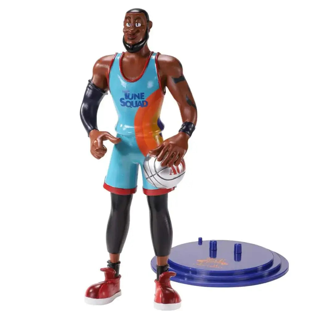 LeBron James Space Jam 2 Bendyfig i blå-orange uniform med röd accenter, håller basketboll