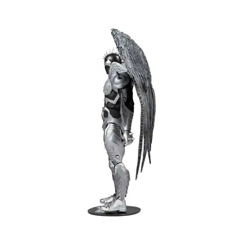 Silvrig metallängel från Spawn Dark Redeemer 7-tums figur med vingad rustning och spikad hjälm på svart bas