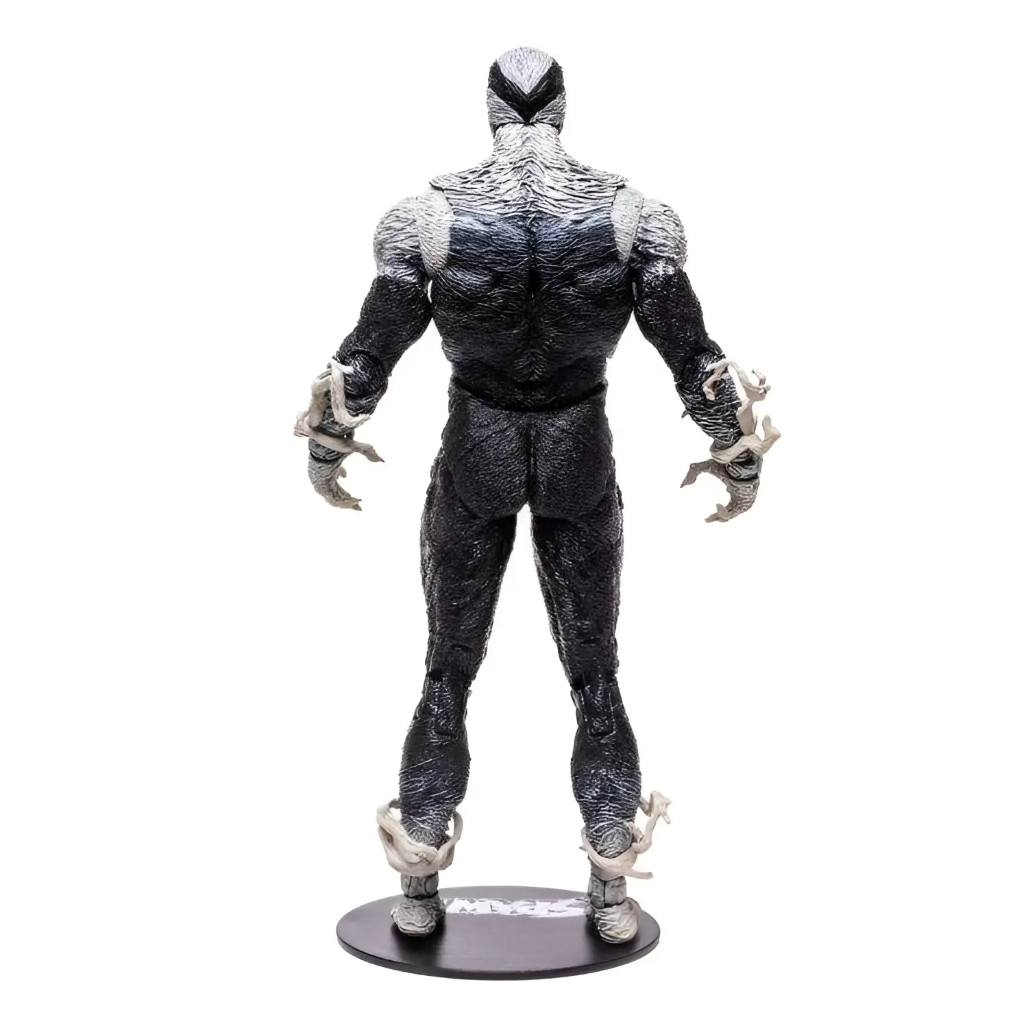 Svart och silvertexturerad Venom-actionfigur på rund bas från Spawn the Haunt
