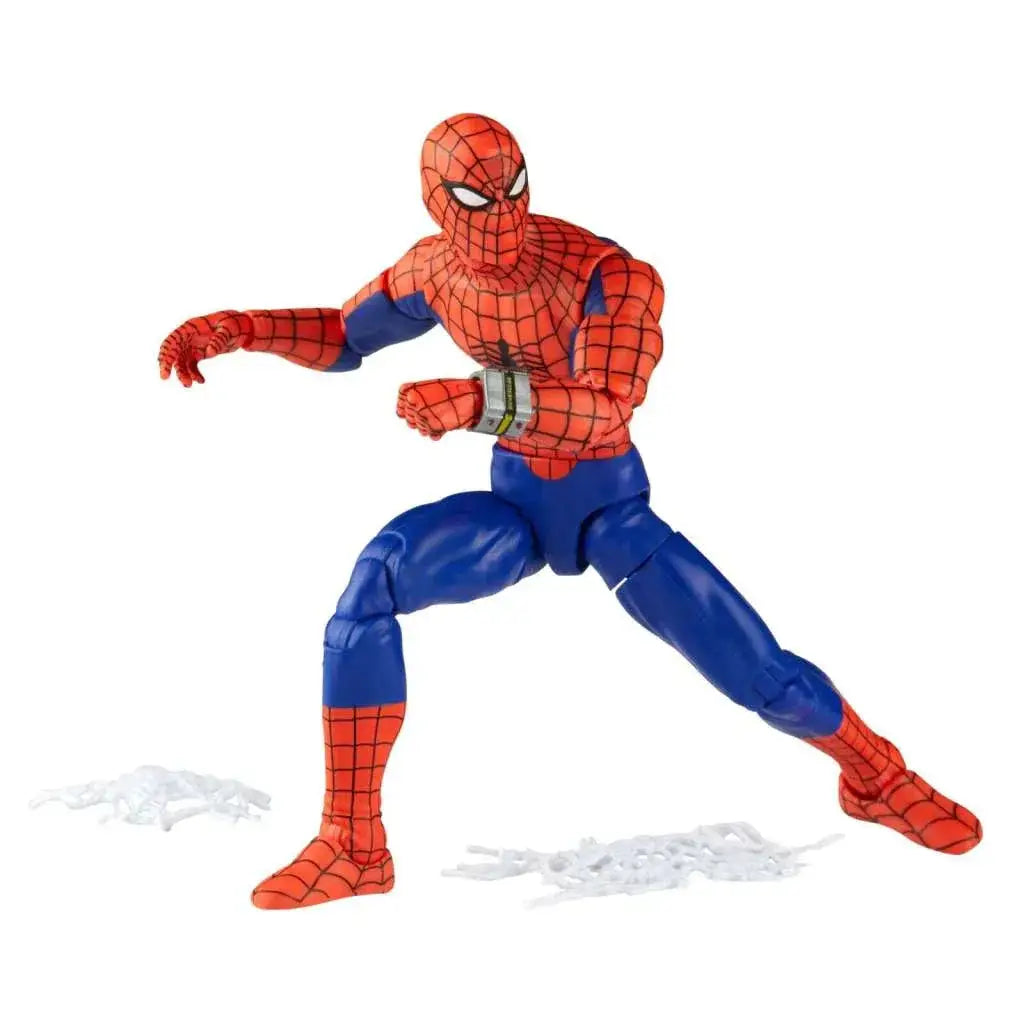 Röd och blå Spider-Man-figur i dynamisk pose med webbmönster och ledade leder, 60-årsjubileum japansk utgåva
