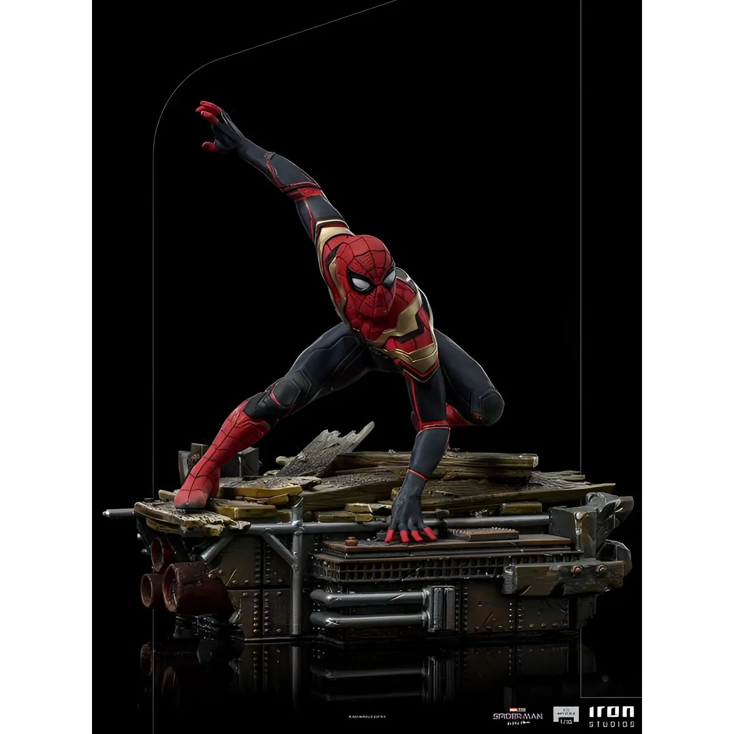 Röd och svart Spider-Man-statyett i dynamisk pose, 1/10 skala från NWH