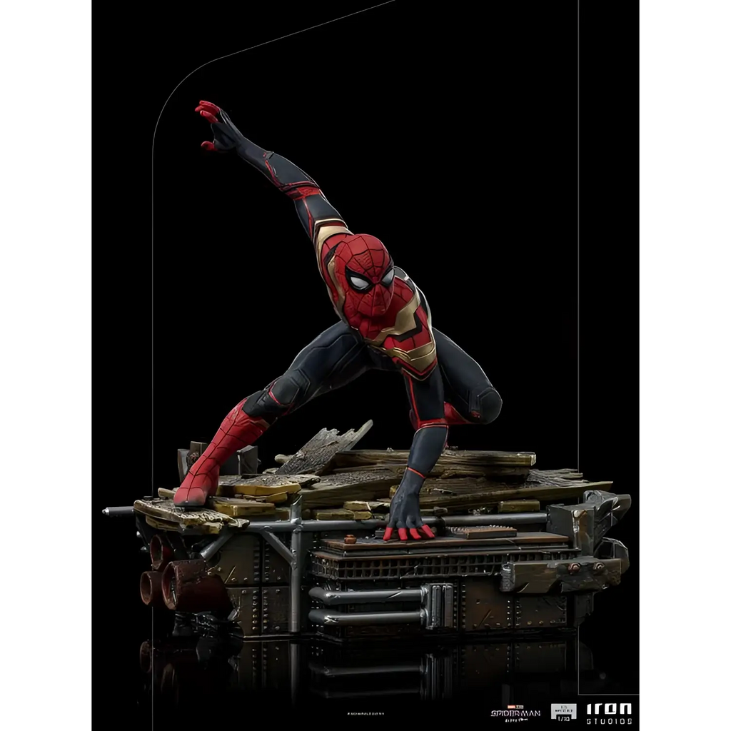 Röd och svart Spider-Man-statyett i dynamisk pose, Peter Parker NWH 1/10