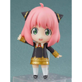 Rosa hårupp animeflicka med gröna ögon, svart-guld uniform med katöron, Spy x Family Anya Forger Nendoroid