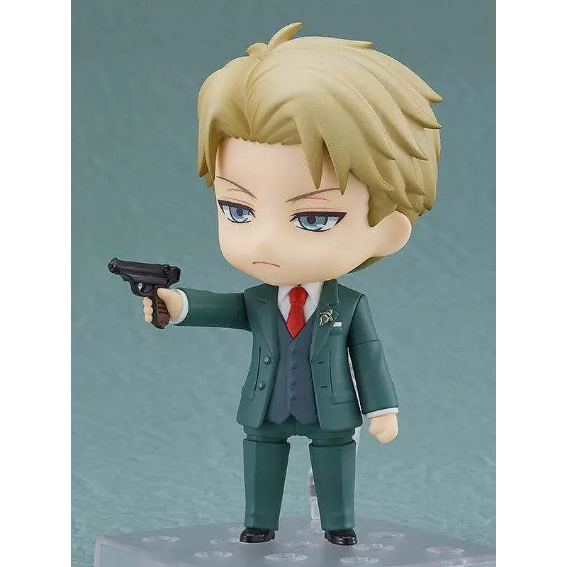 Chibi Nendoroid-figur av Loid Forger från Spy x Family med pistol