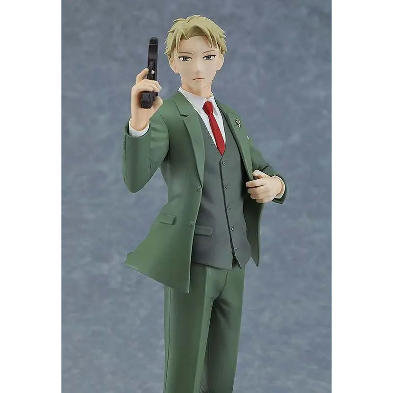 Loid Forger figur med grön kostym, röd slips och pistol